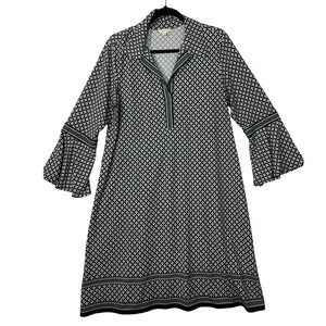 Max Studio‎ Women's Dress Size L Black White Green Floral Bell Sleeve Casual